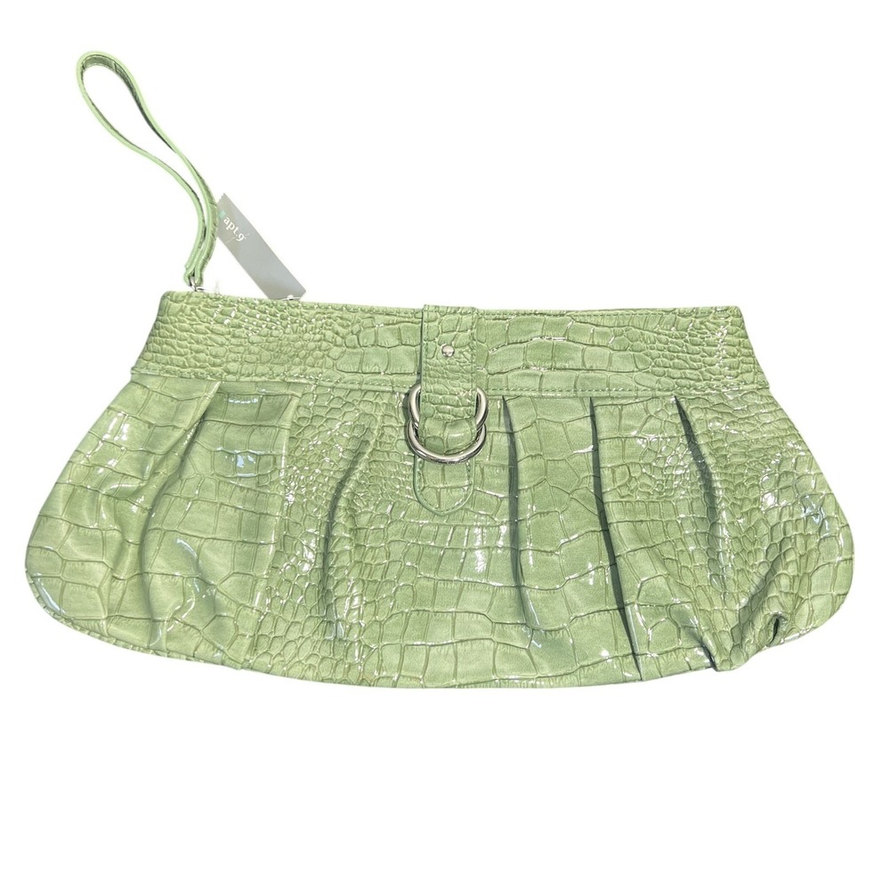 NWT Apt. 9 Sage Green‎ Croc Embossed Patent Wristlet Clutch Bag Purse